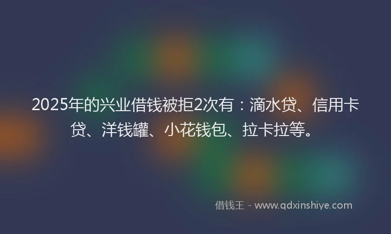 2025年的兴业借钱被拒2次有：滴水贷、信用卡贷、洋钱罐、小花钱包、拉卡拉等。