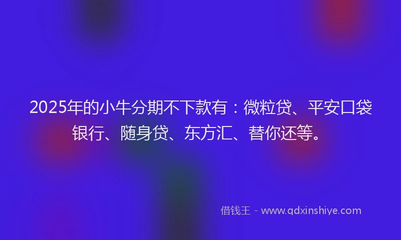 2025年的小牛分期不下款有：微粒贷、平安口袋银行、随身贷、东方汇、替你还等。