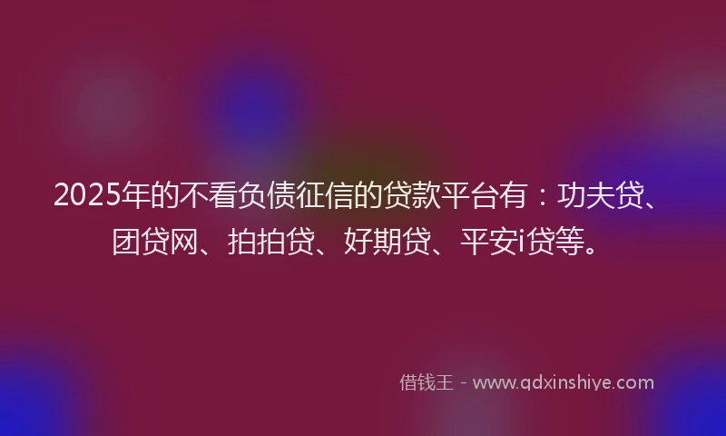 2025年的不看负债征信的贷款平台有：功夫贷、团贷网、拍拍贷、好期贷、平安i贷等。