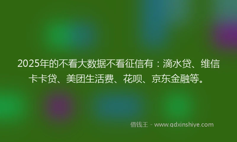 2025年的不看大数据不看征信有：滴水贷、维信卡卡贷、美团生活费、花呗、京东金融等。