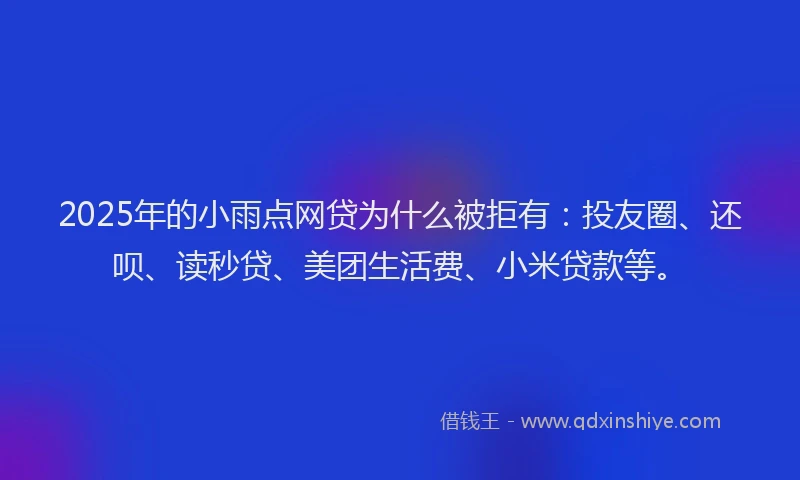 2025年的小雨点网贷为什么被拒有：投友圈、还呗、读秒贷、美团生活费、小米贷款等。
