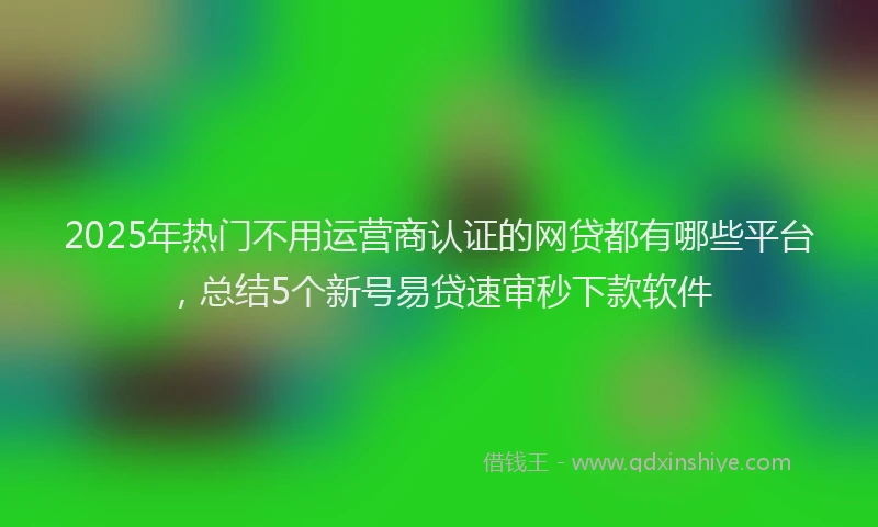 2025年热门不用运营商认证的网贷都有哪些平台，总结5个新号易贷速审秒下款软件