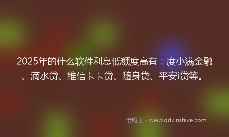2025年的什么软件利息低额度高有：度小满金融、滴水贷、维信卡卡贷、随身贷、平安i贷等。