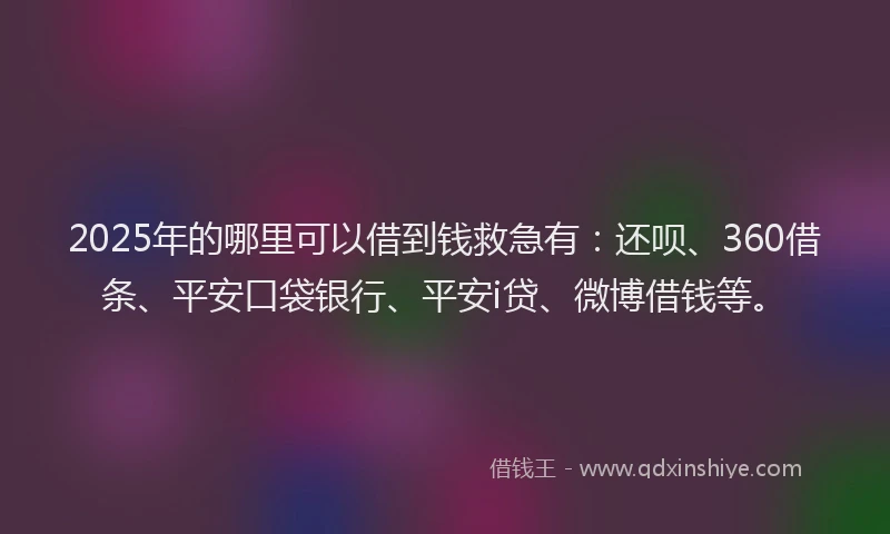 2025年的哪里可以借到钱救急有：还呗、360借条、平安口袋银行、平安i贷、微博借钱等。