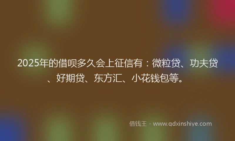 2025年的借呗多久会上征信有：微粒贷、功夫贷、好期贷、东方汇、小花钱包等。