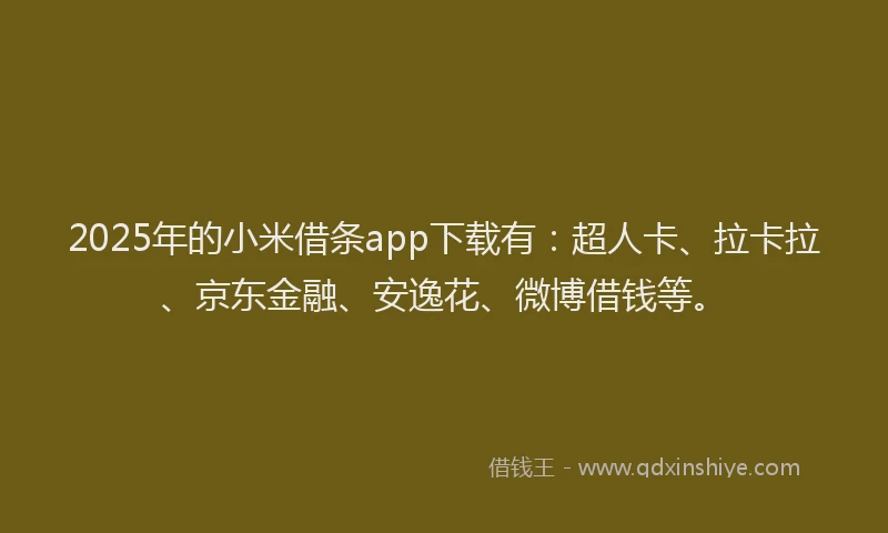 2025年的小米借条app下载有：超人卡、拉卡拉、京东金融、安逸花、微博借钱等。