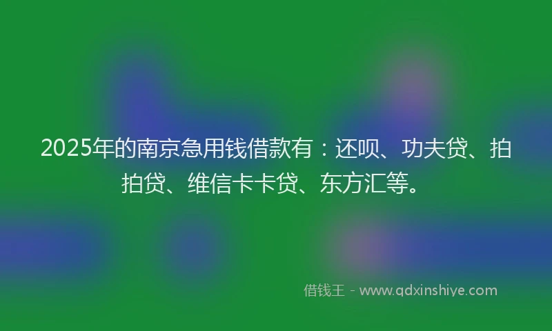 2025年的南京急用钱借款有：还呗、功夫贷、拍拍贷、维信卡卡贷、东方汇等。
