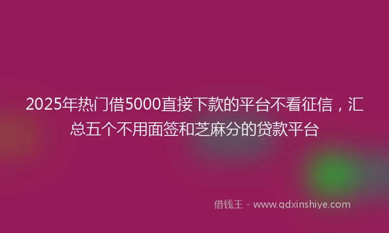 2025年热门借5000直接下款的平台不看征信，汇总五个不用面签和芝麻分的贷款平台