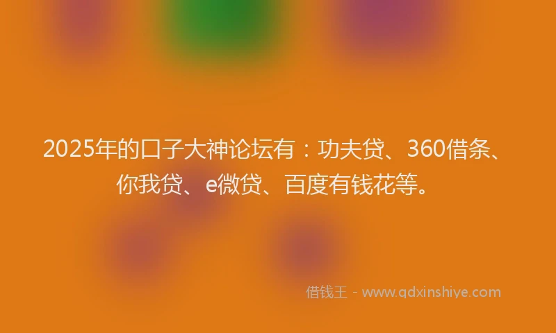 2025年的口子大神论坛有：功夫贷、360借条、你我贷、e微贷、百度有钱花等。
