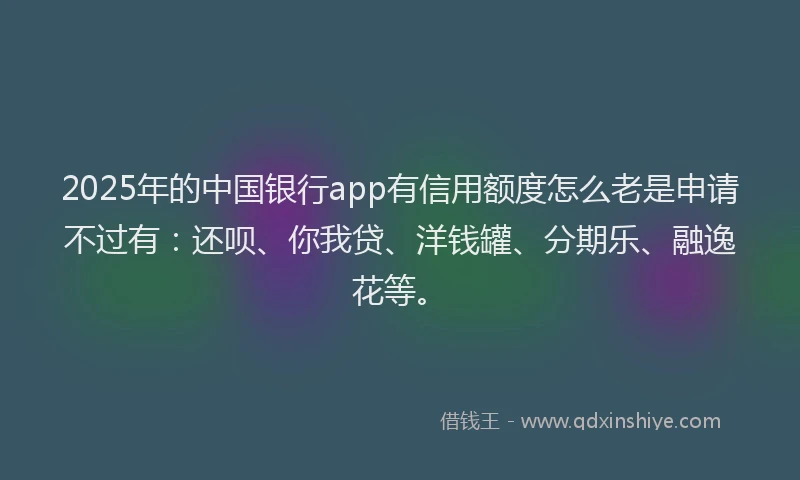2025年的中国银行app有信用额度怎么老是申请不过有：还呗、你我贷、洋钱罐、分期乐、融逸花等。