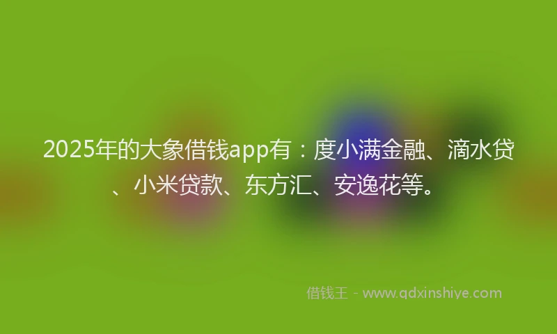 2025年的大象借钱app有：度小满金融、滴水贷、小米贷款、东方汇、安逸花等。
