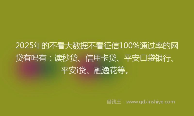 2025年的不看大数据不看征信100%通过率的网贷有吗有：读秒贷、信用卡贷、平安口袋银行、平安i贷、融逸花等。