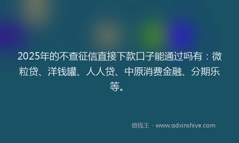 2025年的不查征信直接下款口子能通过吗有：微粒贷、洋钱罐、人人贷、中原消费金融、分期乐等。