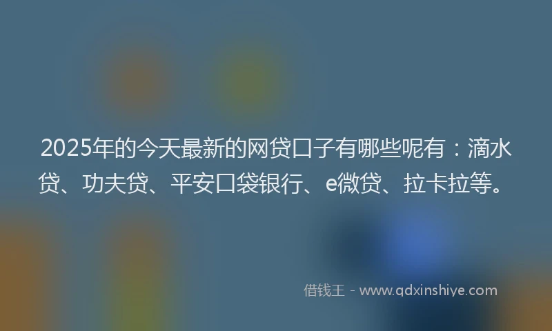 2025年的今天最新的网贷口子有哪些呢有：滴水贷、功夫贷、平安口袋银行、e微贷、拉卡拉等。
