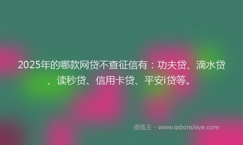 2025年的哪款网贷不查征信有：功夫贷、滴水贷、读秒贷、信用卡贷、平安i贷等。