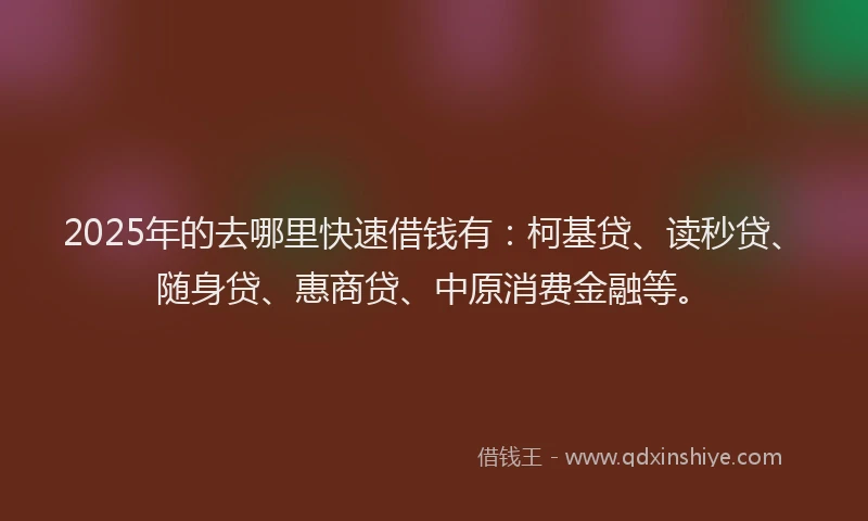 2025年的去哪里快速借钱有：柯基贷、读秒贷、随身贷、惠商贷、中原消费金融等。