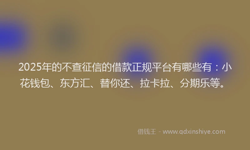 2025年的不查征信的借款正规平台有哪些有：小花钱包、东方汇、替你还、拉卡拉、分期乐等。