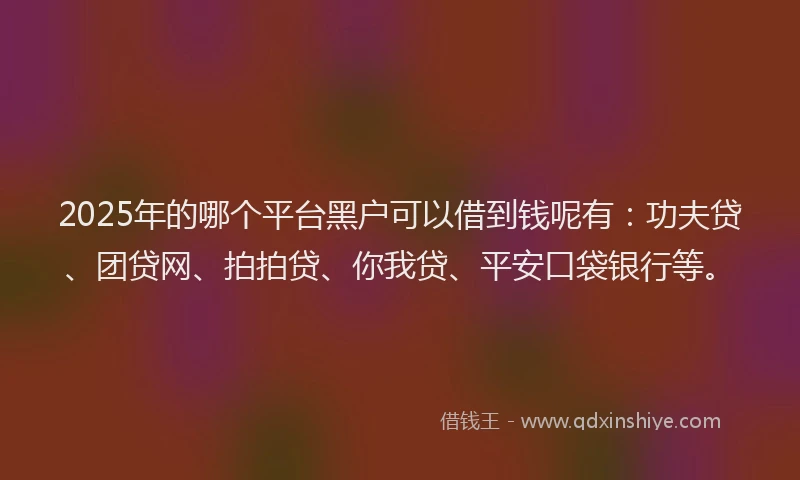 2025年的哪个平台黑户可以借到钱呢有：功夫贷、团贷网、拍拍贷、你我贷、平安口袋银行等。