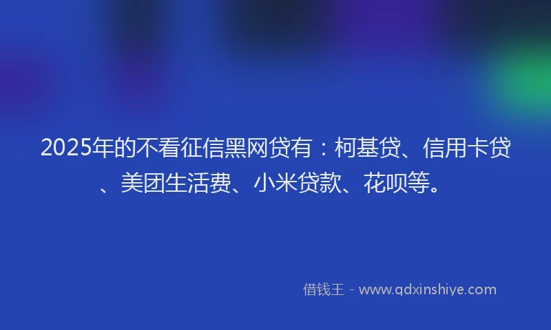 2025年的不看征信黑网贷有：柯基贷、信用卡贷、美团生活费、小米贷款、花呗等。
