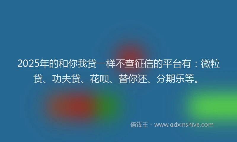 2025年的和你我贷一样不查征信的平台有：微粒贷、功夫贷、花呗、替你还、分期乐等。