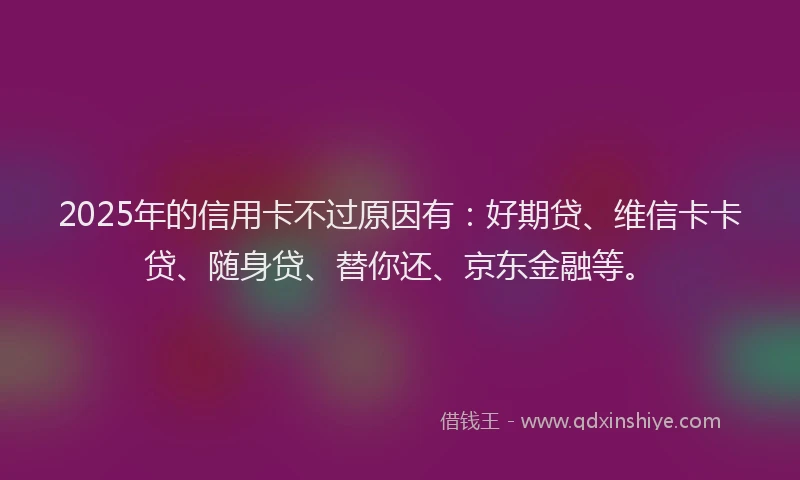 2025年的信用卡不过原因有：好期贷、维信卡卡贷、随身贷、替你还、京东金融等。