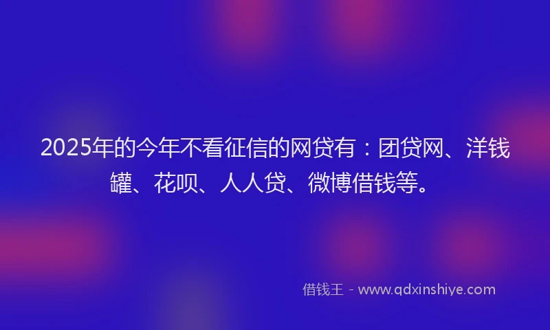 2025年的今年不看征信的网贷有：团贷网、洋钱罐、花呗、人人贷、微博借钱等。
