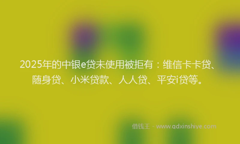 2025年的中银e贷未使用被拒有：维信卡卡贷、随身贷、小米贷款、人人贷、平安i贷等。