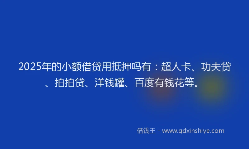 2025年的小额借贷用抵押吗有：超人卡、功夫贷、拍拍贷、洋钱罐、百度有钱花等。
