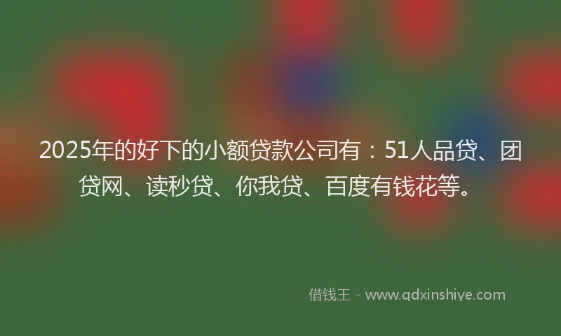 2025年的好下的小额贷款公司有：51人品贷、团贷网、读秒贷、你我贷、百度有钱花等。