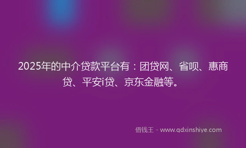 2025年的中介贷款平台有：团贷网、省呗、惠商贷、平安i贷、京东金融等。