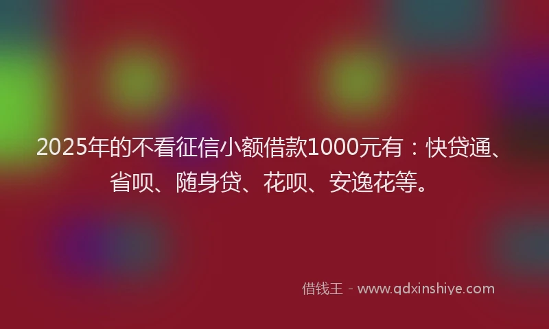 2025年的不看征信小额借款1000元有：快贷通、省呗、随身贷、花呗、安逸花等。