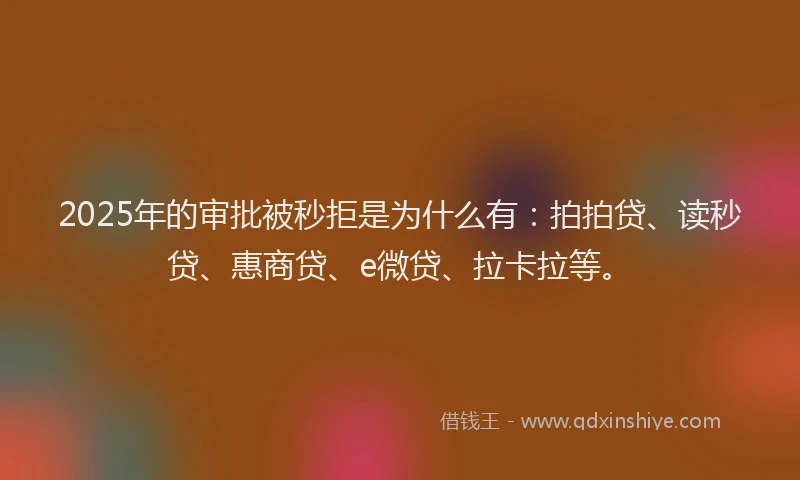 2025年的审批被秒拒是为什么有：拍拍贷、读秒贷、惠商贷、e微贷、拉卡拉等。