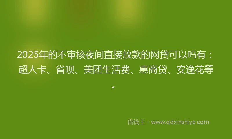 2025年的不审核夜间直接放款的网贷可以吗有：超人卡、省呗、美团生活费、惠商贷、安逸花等。