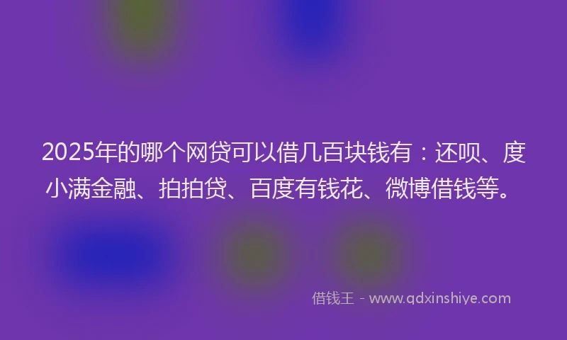 2025年的哪个网贷可以借几百块钱有：还呗、度小满金融、拍拍贷、百度有钱花、微博借钱等。