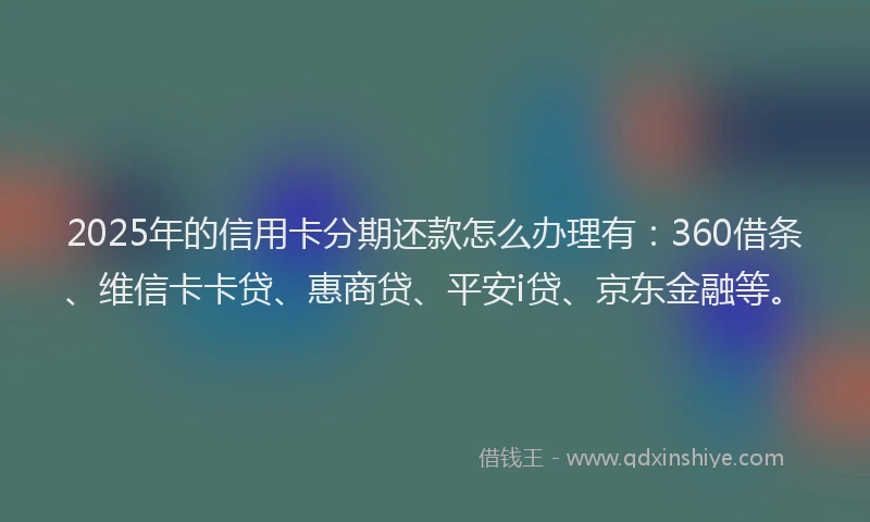 2025年的信用卡分期还款怎么办理有：360借条、维信卡卡贷、惠商贷、平安i贷、京东金融等。