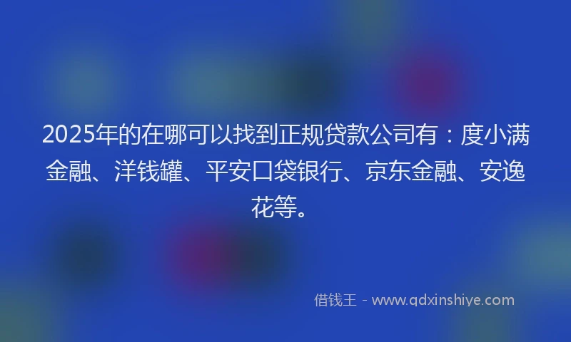 2025年的在哪可以找到正规贷款公司有：度小满金融、洋钱罐、平安口袋银行、京东金融、安逸花等。