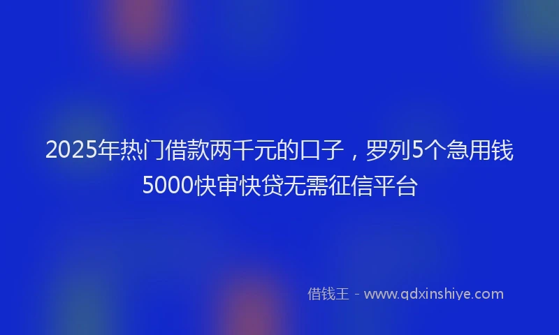 2025年热门借款两千元的口子，罗列5个急用钱5000快审快贷无需征信平台