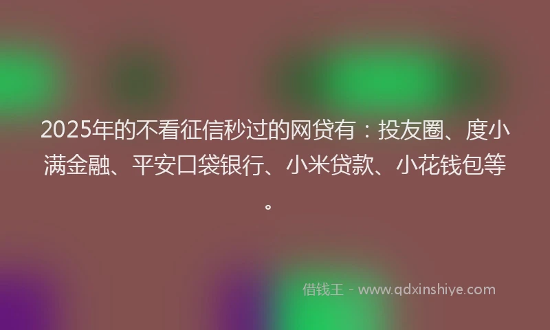 2025年的不看征信秒过的网贷有：投友圈、度小满金融、平安口袋银行、小米贷款、小花钱包等。
