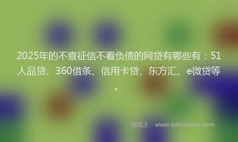 2025年的不查征信不看负债的网贷有哪些有：51人品贷、360借条、信用卡贷、东方汇、e微贷等。