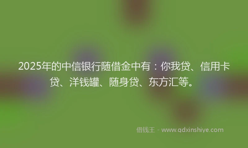 2025年的中信银行随借金中有：你我贷、信用卡贷、洋钱罐、随身贷、东方汇等。