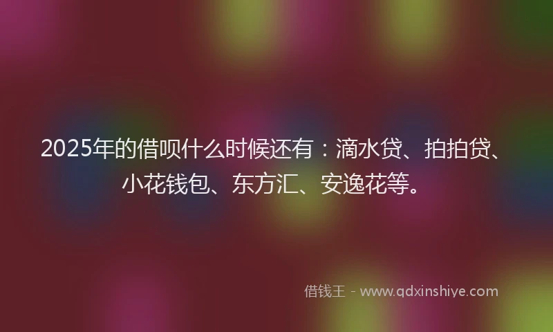 2025年的借呗什么时候还有：滴水贷、拍拍贷、小花钱包、东方汇、安逸花等。