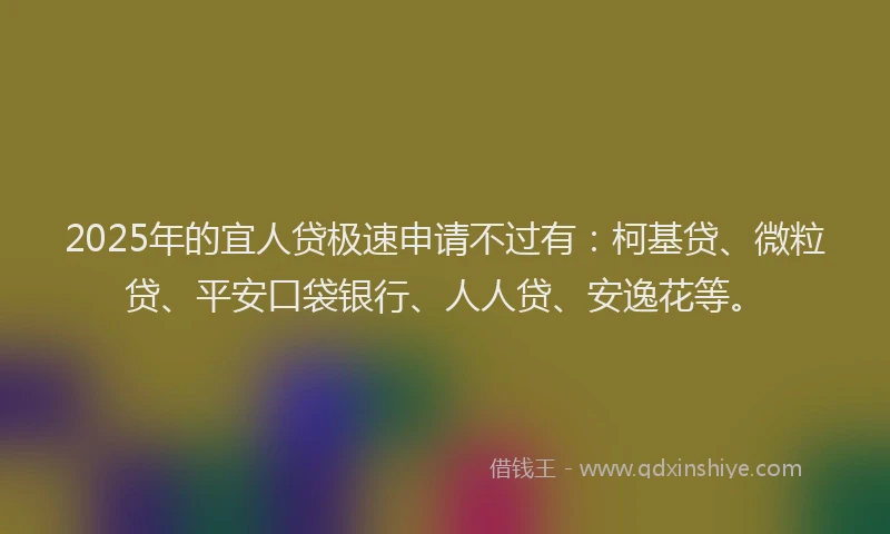2025年的宜人贷极速申请不过有：柯基贷、微粒贷、平安口袋银行、人人贷、安逸花等。