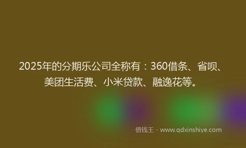 2025年的分期乐公司全称有：360借条、省呗、美团生活费、小米贷款、融逸花等。