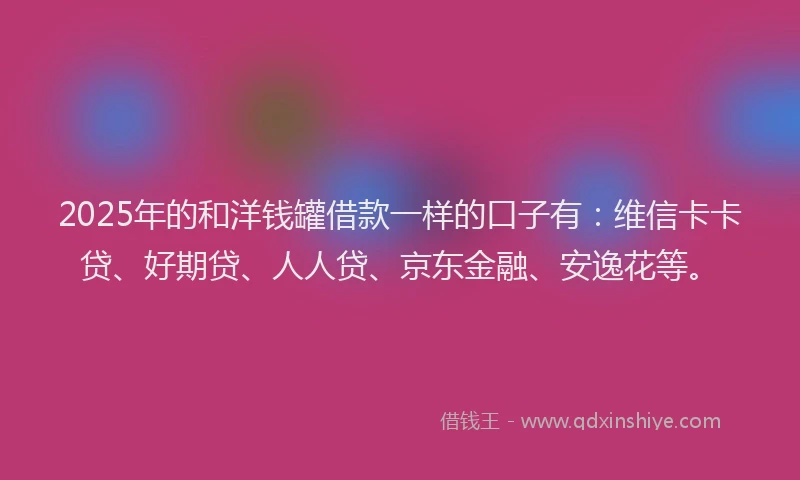 2025年的和洋钱罐借款一样的口子有：维信卡卡贷、好期贷、人人贷、京东金融、安逸花等。