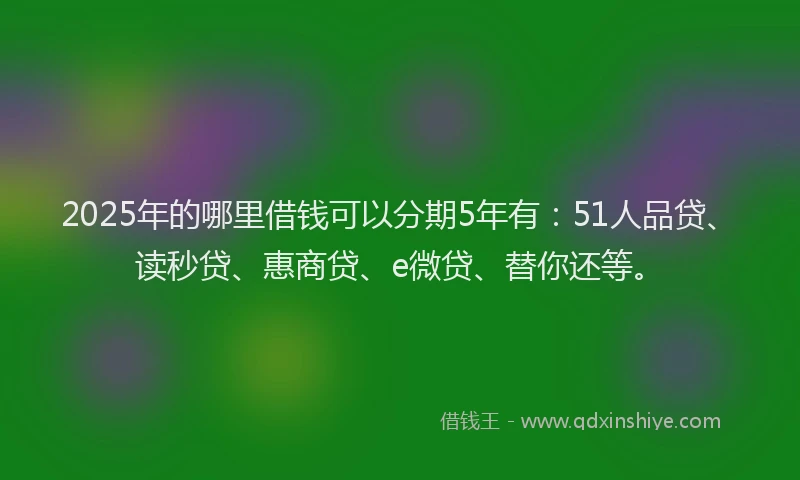 2025年的哪里借钱可以分期5年有：51人品贷、读秒贷、惠商贷、e微贷、替你还等。