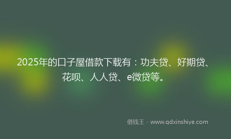 2025年的口子屋借款下载有：功夫贷、好期贷、花呗、人人贷、e微贷等。