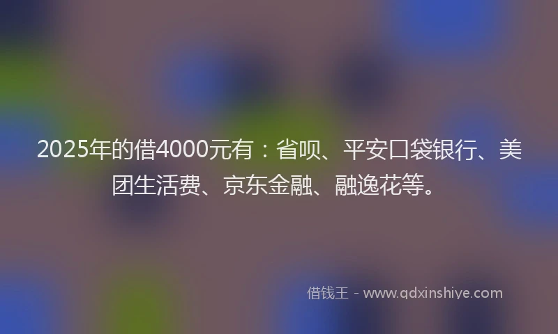 2025年的借4000元有：省呗、平安口袋银行、美团生活费、京东金融、融逸花等。