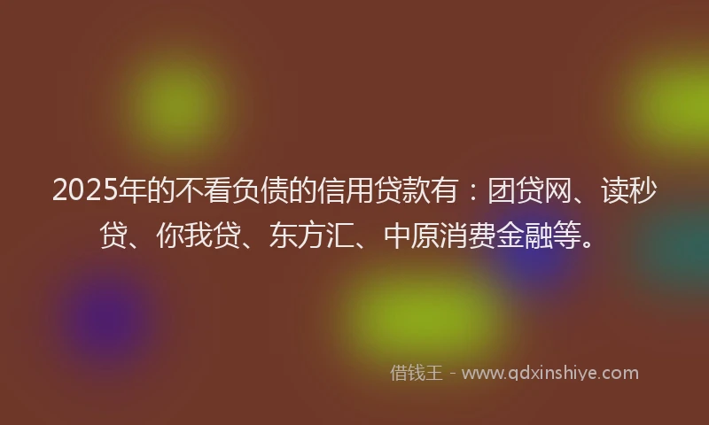 2025年的不看负债的信用贷款有：团贷网、读秒贷、你我贷、东方汇、中原消费金融等。