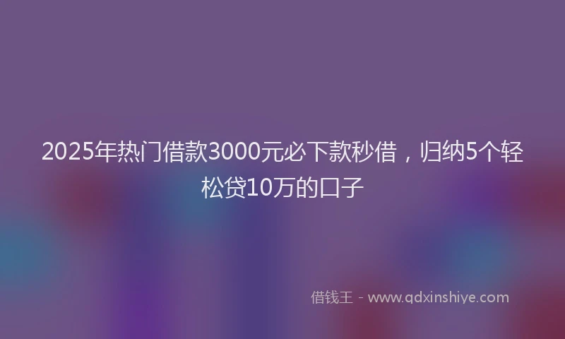 2025年热门借款3000元必下款秒借，归纳5个轻松贷10万的口子