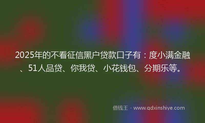 2025年的不看征信黑户贷款口子有：度小满金融、51人品贷、你我贷、小花钱包、分期乐等。